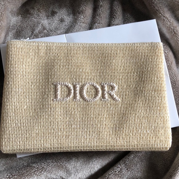 Dior Beauty Faux Raffia Pouch Makeup Bag Summer Travel Case Bag - Picture 1 of 7